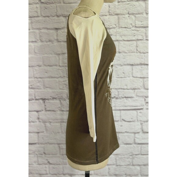 AFFLICTION Womens Shirt SMALL American Custom Bushmaster Long Sleeve Logo Raglan - Picture 9 of 14